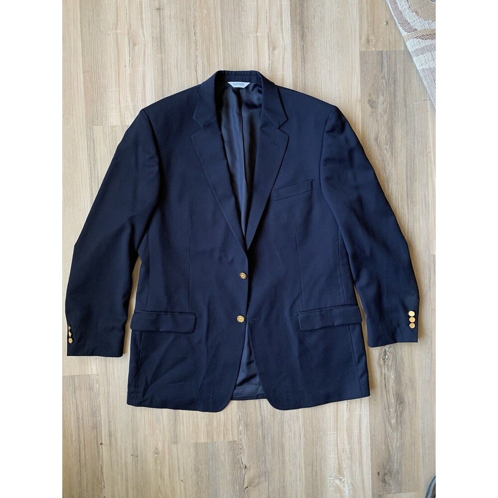 Joseph & Feiss 44Tall Dk Blue 100% Wool Navy Blazer Sport Coat Jacket Gold EUC